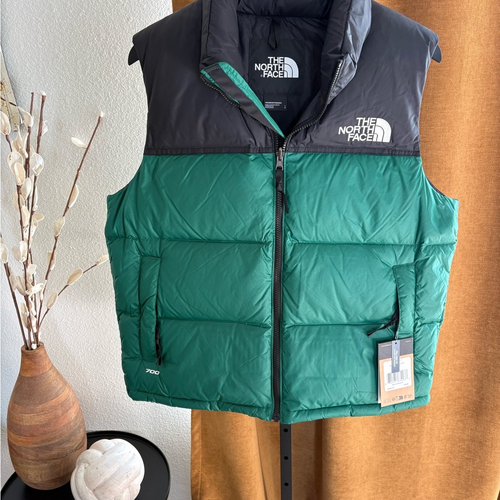 The North Face Emerald and Charcoal Puffer Vest